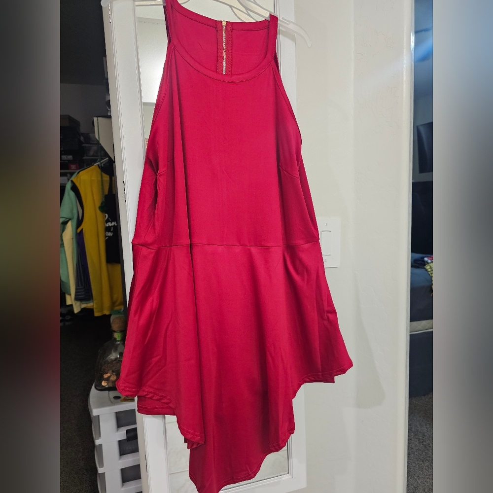 XL NEW Red Sleeveless Asymmetrical Romper Dress